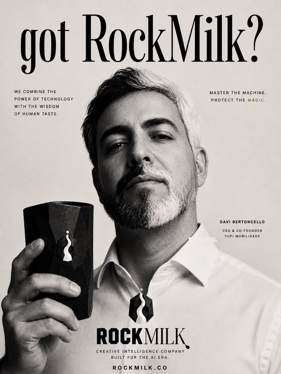 got RockMilk? Davi Bertoncello, CEO and co-founder of Tupi Mobilidade, holding THE ROCK cup